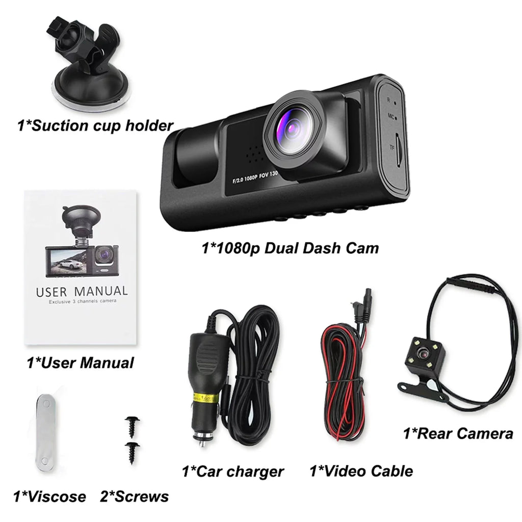 Nebublu Auto 3 Dash Recording Cameras, Safety Video Car Camcorder, Recorder Camera with Driving