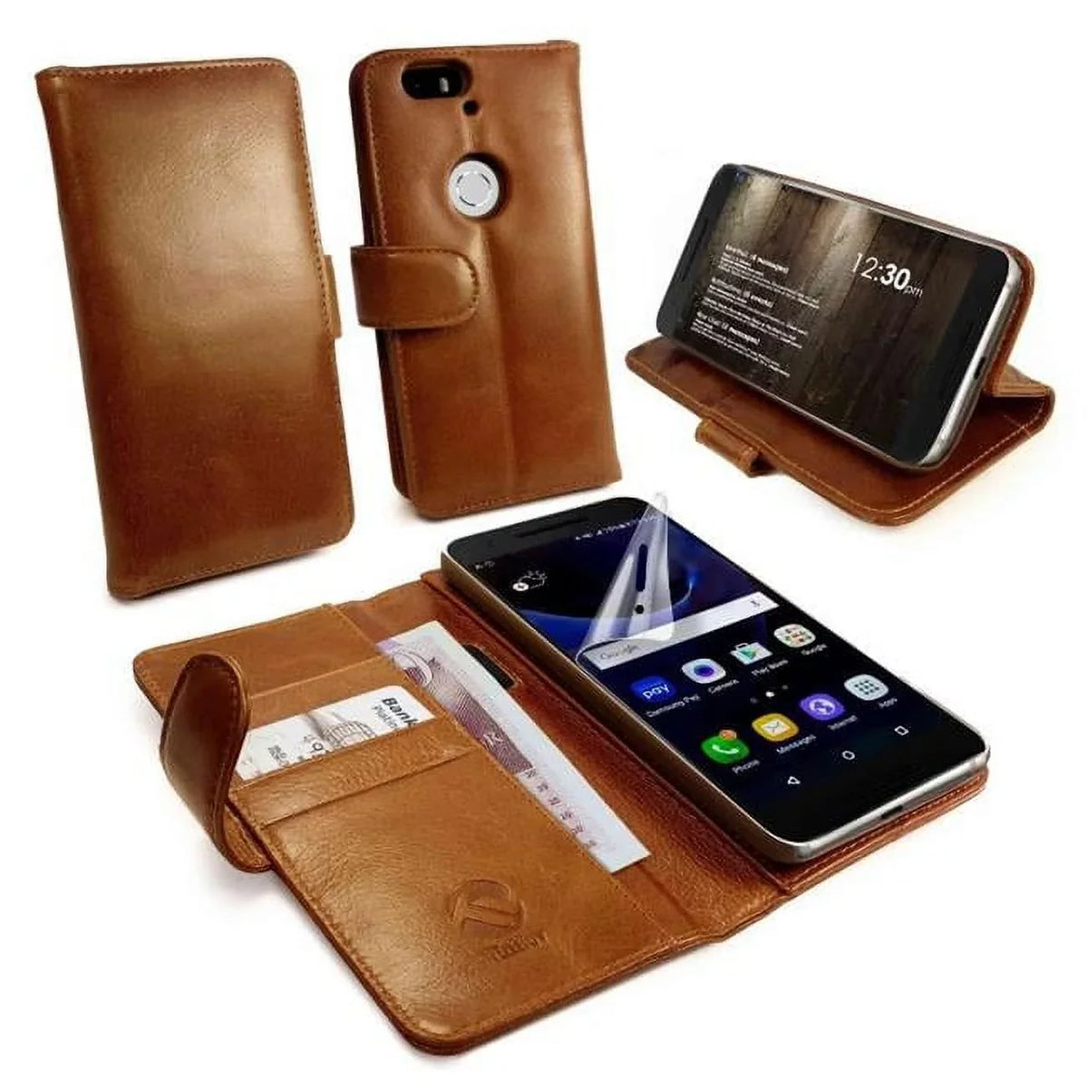 Wallet Screen Vintage Protector Free - Cover 6P Huawei Nexus for C1-89 Case Leather Brown