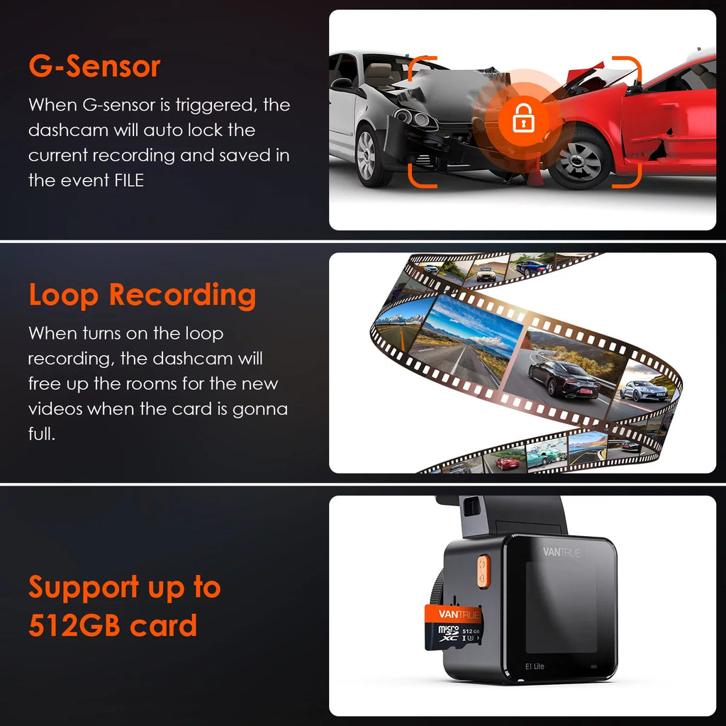 camera Mode, Cam 1920 Support Control Dual G-Sensor, Compact WiFi Car Vantrue 160° Lite) W Dash 512GB with Mini 1080P, Voice Wide X Parking (E1 24/7 Max GPS System, Angle,