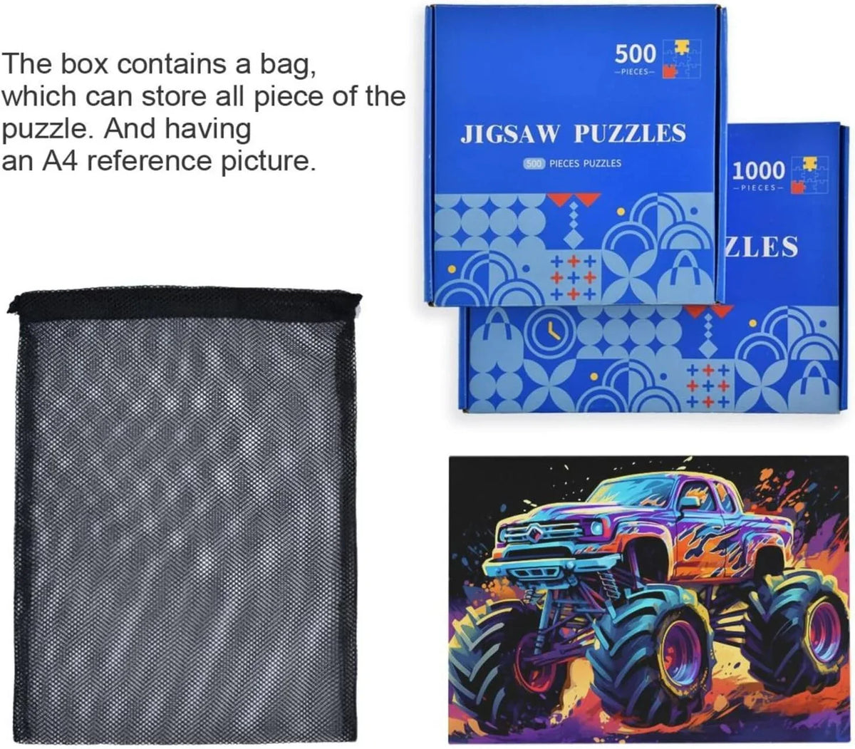 Brain for Wood for Monster Friends Parents Jigsaw Material Gift Neon Fun Paper with Puzzle Game Challenging Kids Bag, Adults, Composite PCS Family Storage Exercise Zigsaw Truck 500 Puzzle,
