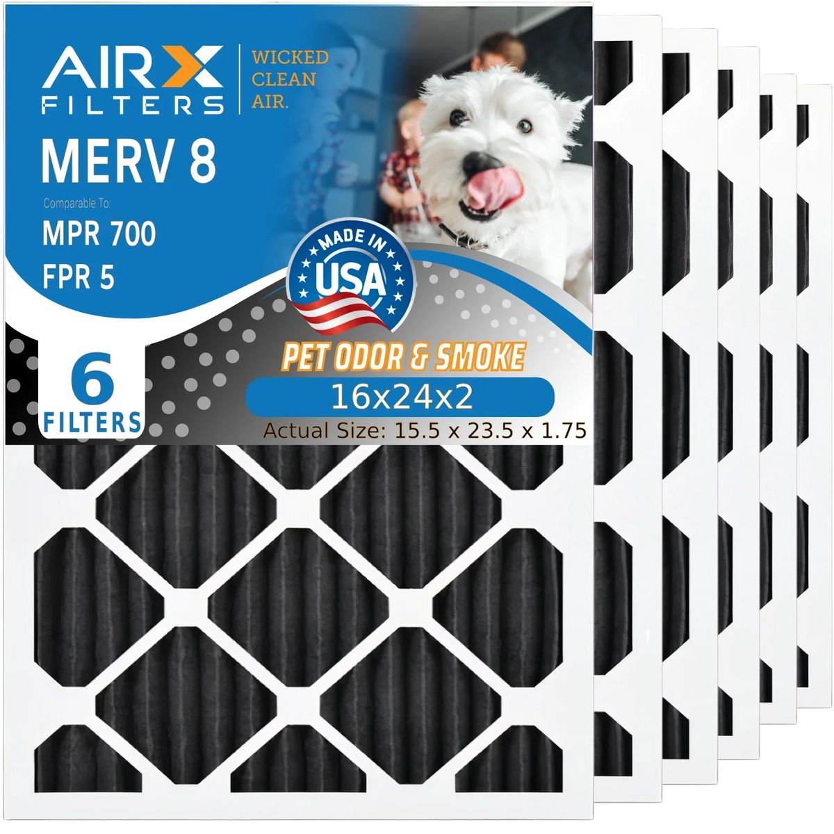 by MERV Premium Carbon FPR Filters Odor 6 USA & Filter AC Pack MPR AIRX 700 Filter Air Made WICKED 16x24x2 8 Eliminator Comparable HVAC CLEAN AIR. 5 Furnace 16x24x2 to FILTERS