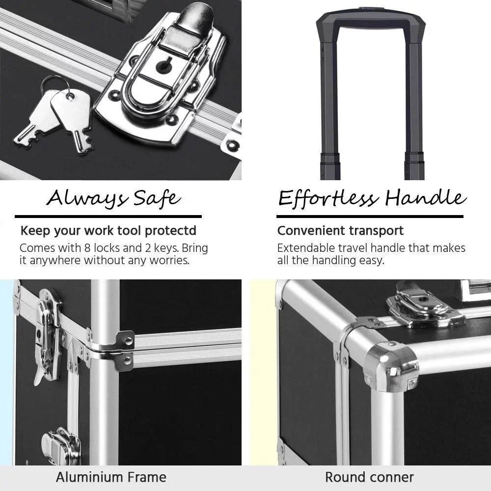 Makeup Case Professional Trolley Case Case Train 3-in-1 Capacity Aluminum Travel Large Makeup Cosmetic