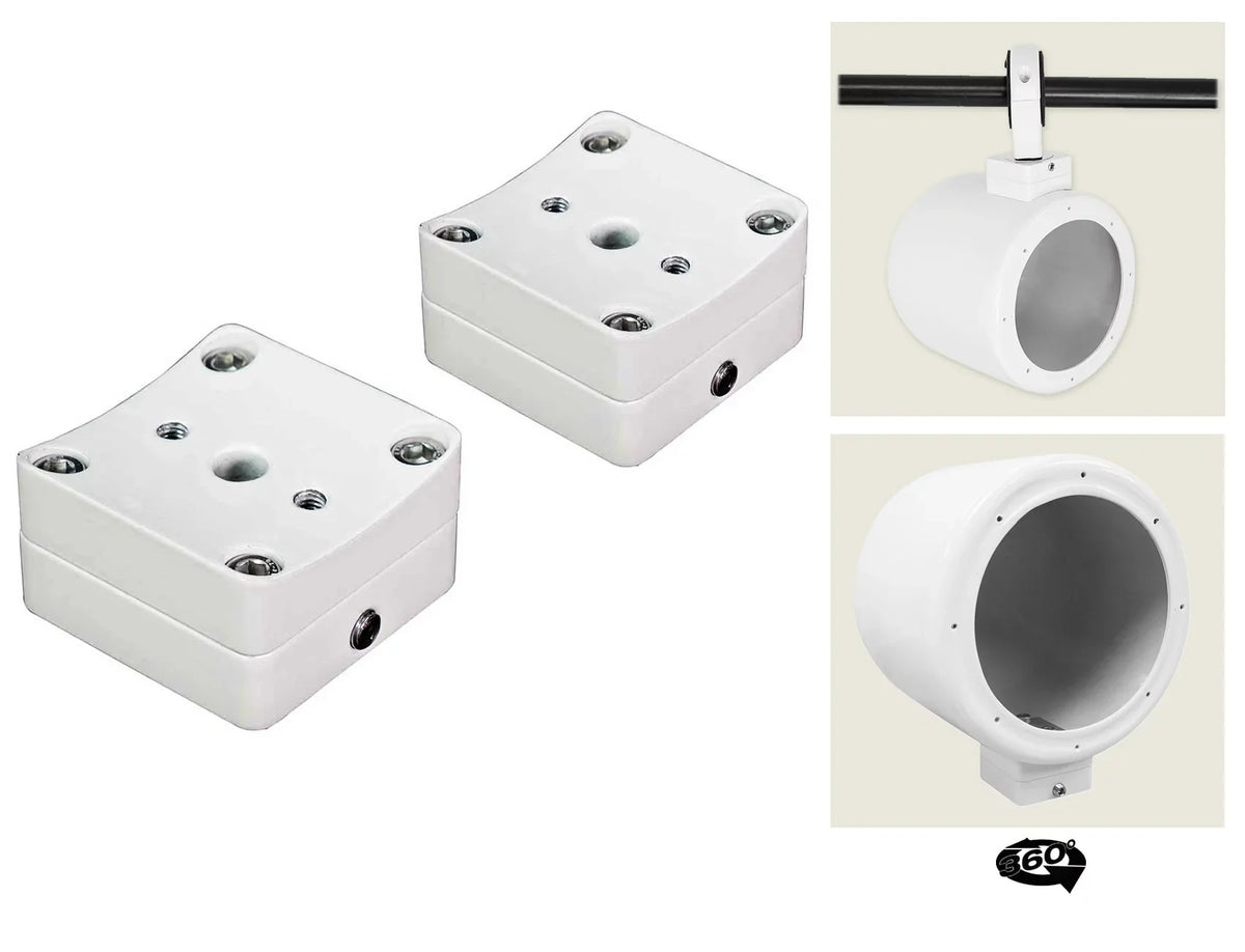 White 2) Pods MAC525W Rockville Swivel Aluminum Speaker Mount 360° Surface 5.25"