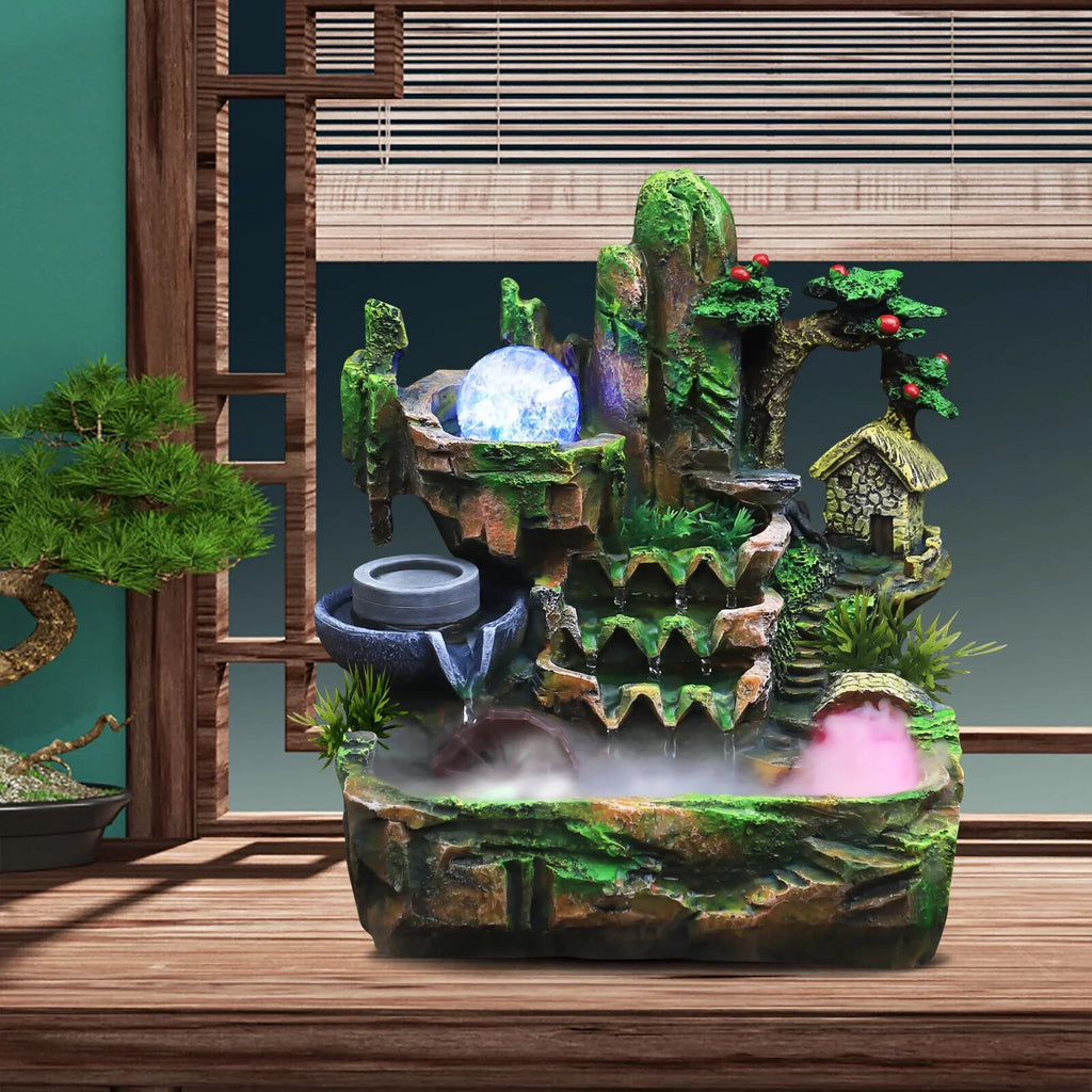 Decoration Light With Atomizer ZhdnBhnos Tabletop Fountain Office Home Led Fengshui Waterfall Indoor Rockery &