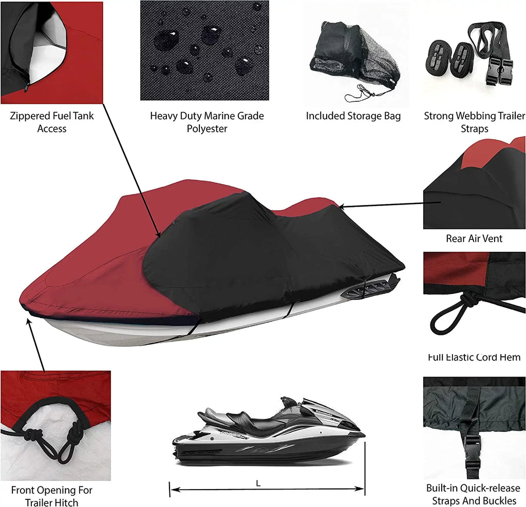 Seater)… 136”-145”(3 Cover Cover Honda Jet Jetpro Red/Black Kawasaki Tiger Ski Shark Doo Yamaha Sea From Polaris Fits Jetski