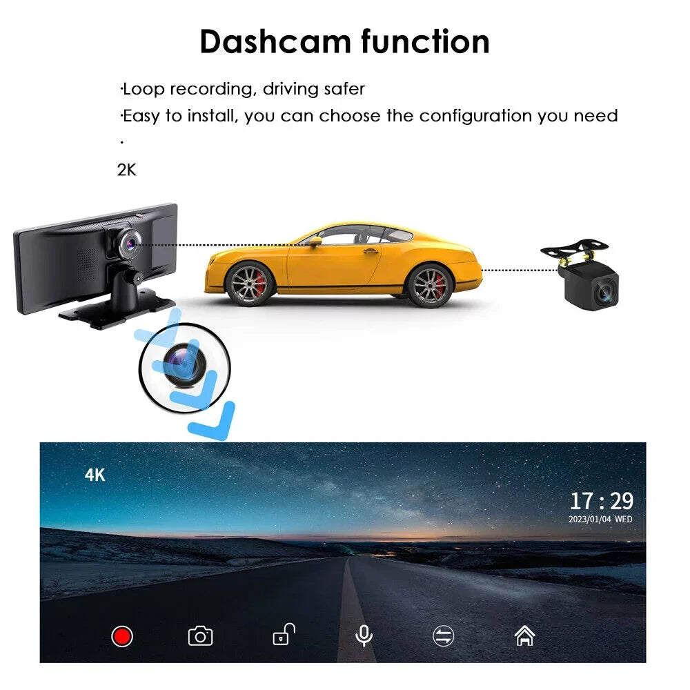 Cam JLLOM Touch USA 10.26inch 2K Android Screen Auto Dash Car Wireless CarPlay 1080P