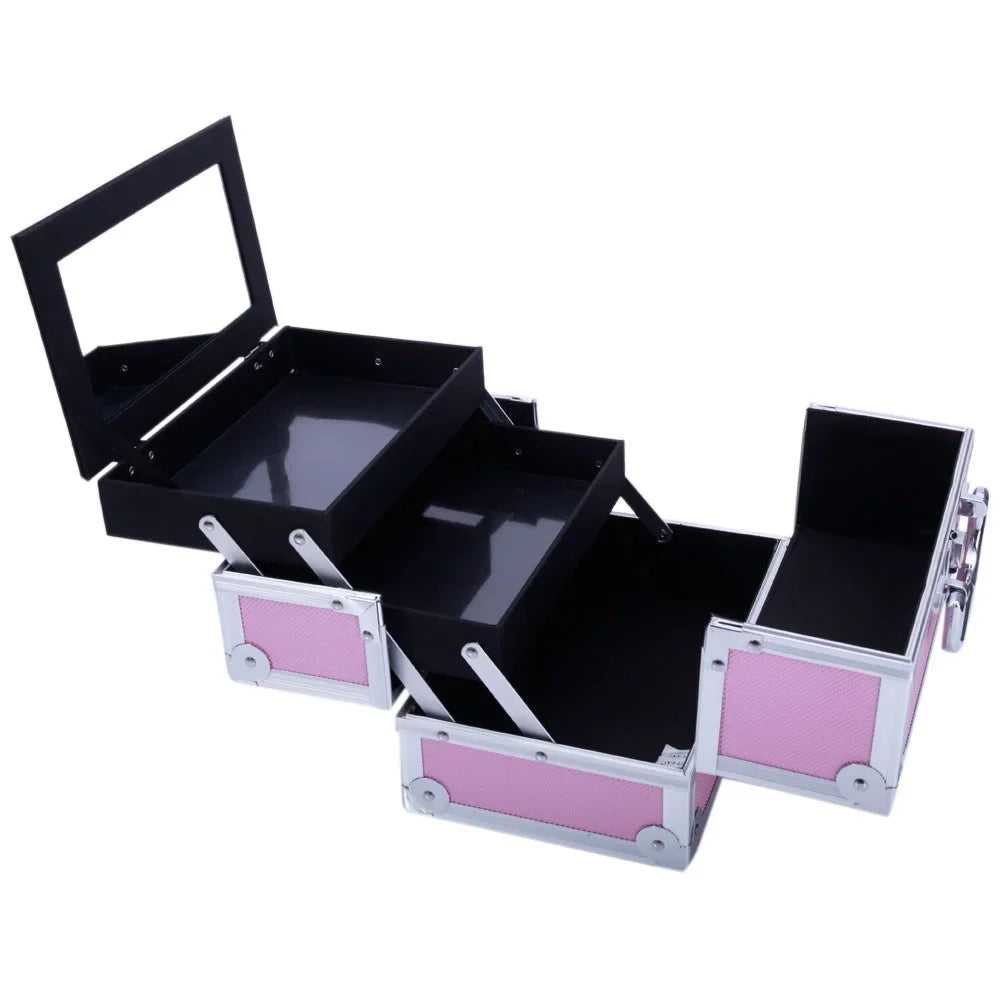 Box Bag Jewelry Storage Aluminum Mirror Lock Silver Case with Zimtown Portable Train Case Makeup Pink