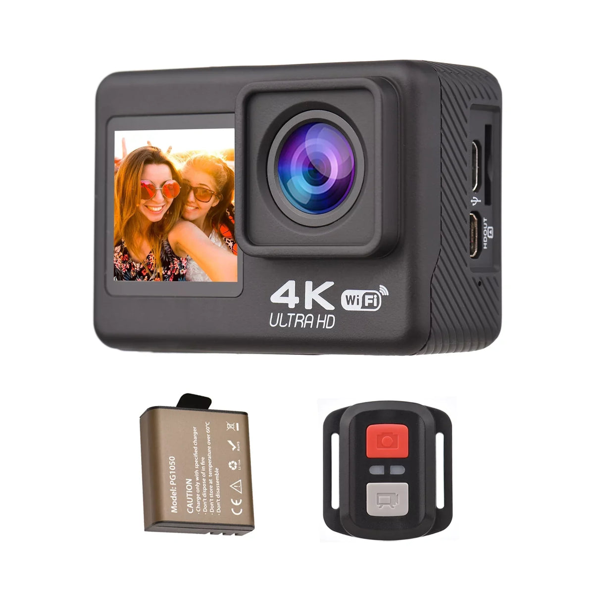 Screen, WiFi Dual Ultra Black Waterproof, Wide Camera, Kit, 30 Angle, Accessories 170° Mounting Definition Meters Action Radirus with High Camera 4K60FPS Sports