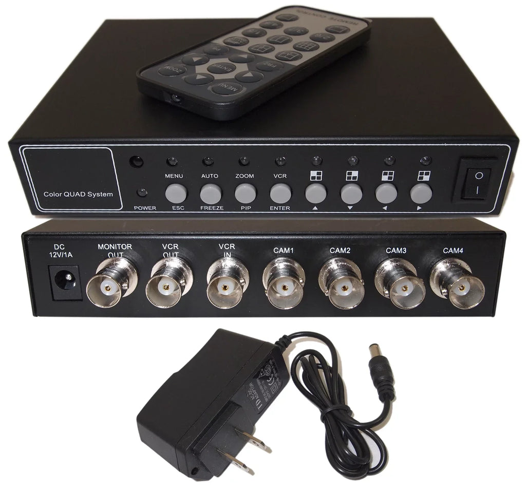 with Control (4 Remote Security CCTV Analog Camera Camera) adapter Real Channel Time Quad Processor / and Evertech Color 4 Splitter Port 2000mA