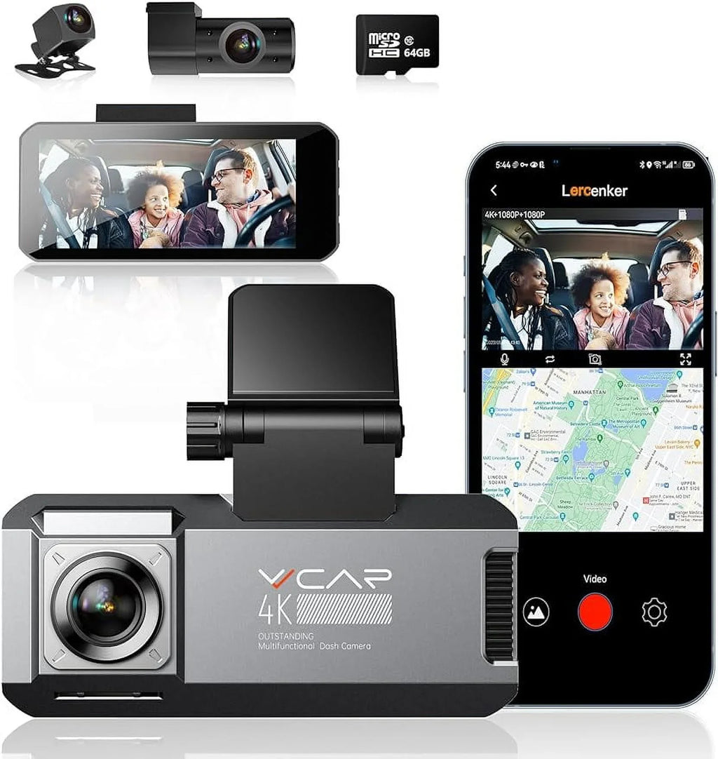 GPS 64GB Cam Mode 5K 3 Car Dash WiFi Inside with Front Camera Card R39 IPS VVCAR Dashboard Parking Recorder Rear 3.99" Channel