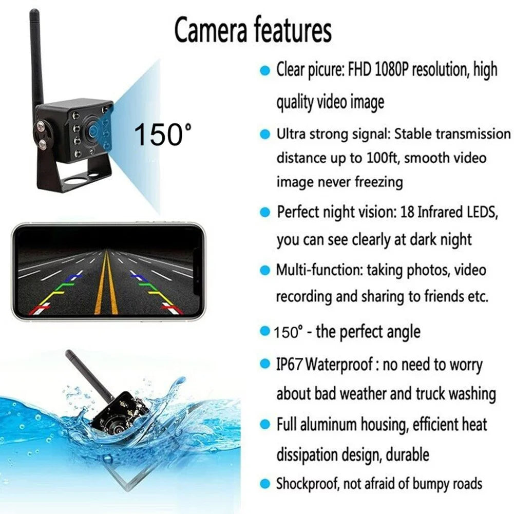 Bus shockproof Reversing RV View Rear Trailer WIFI Camper Wireless Camera Truck