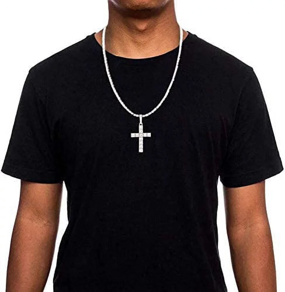 Cross Be (18") Out ZZ Cuban SLV Matching Set Out Set Bracelet 3pc SLV Luxury Charles Choose - - Lit Tennis Raymond & Wristwatch Quartz Necklace Iced Classic Blinged w/Diamond The ST10327RN Mens