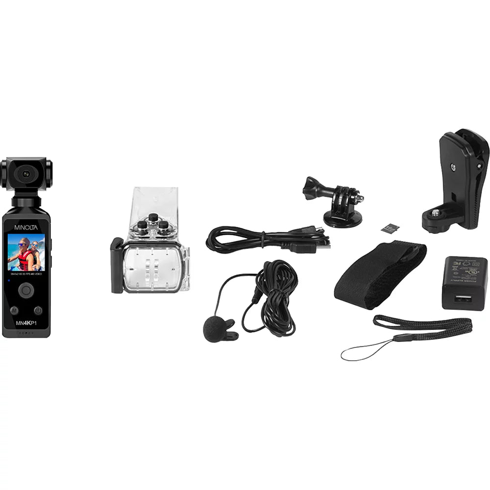 Housing Pocket 4K Minolta (Black) MN4KP1 HD Camcorder Waterproof & w/WiFi Ultra