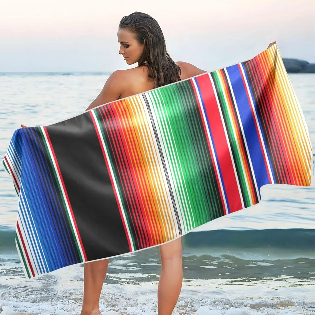 Beach Blanket, Mexican Serape Towel Dry Stripes Oversized Towel Towel, Bestwell Swim Thin Multipurpose Yoga Free 30”X60” Blanket Shower Pool Towel Lightweight Sand Microfiber Quick Bath