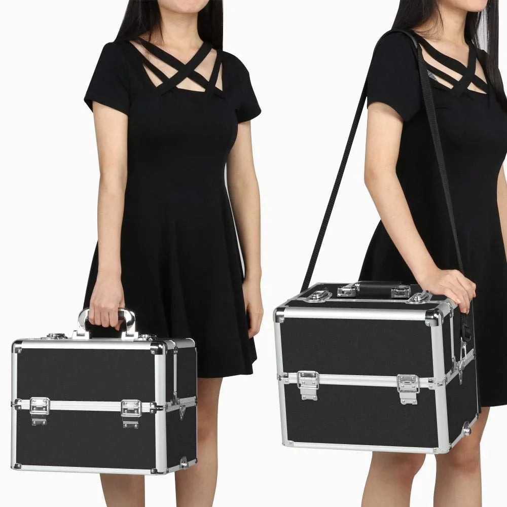 Makeup Case Professional Trolley Case Case Train 3-in-1 Capacity Aluminum Travel Large Makeup Cosmetic