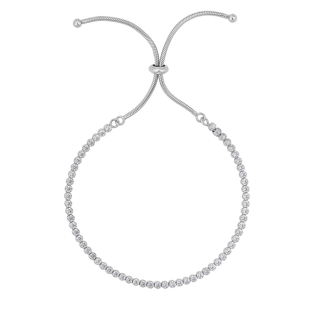 4.2gr. 9.25 Inches, Bracelet Snake Chain, Shiny String - Adjustable Rhodium Finish Silver JewelStop On Tennis Draw