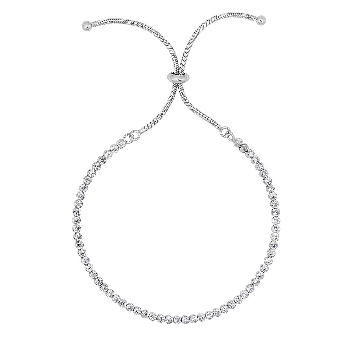 4.2gr. 9.25 Inches, Bracelet Snake Chain, Shiny String - Adjustable Rhodium Finish Silver JewelStop On Tennis Draw