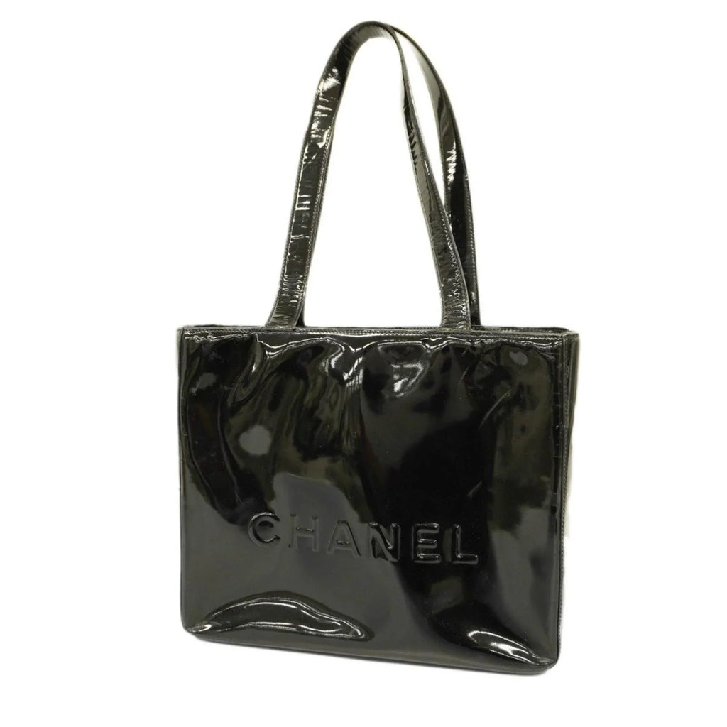 Patent Leather Black Champagne Pre-Owned Chanel Bag Tote Women's (Good)