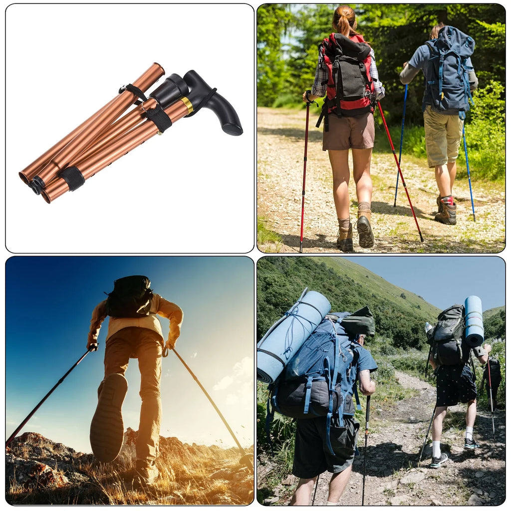 Poles Trekking 2Pack Telescopic Collapsible Hiking Alloy Pole Uxcell Brown, Aluminum
