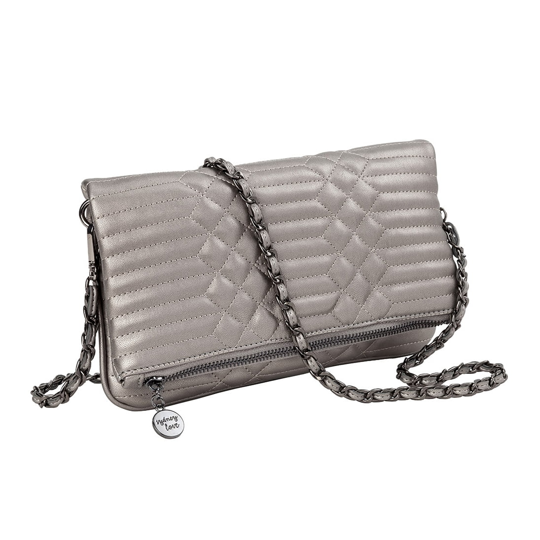 Pewter Sydney Quilted Crossbody, Love Metallics Fold-Over Clutch