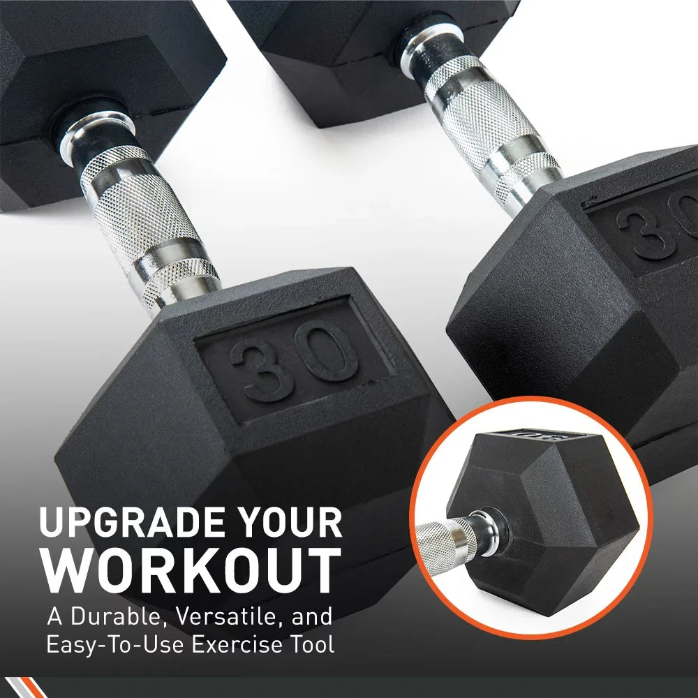 of Set Two Rubber - 20 - Pounds Dumbbell Hex Encased - Body Sport Black/Metal