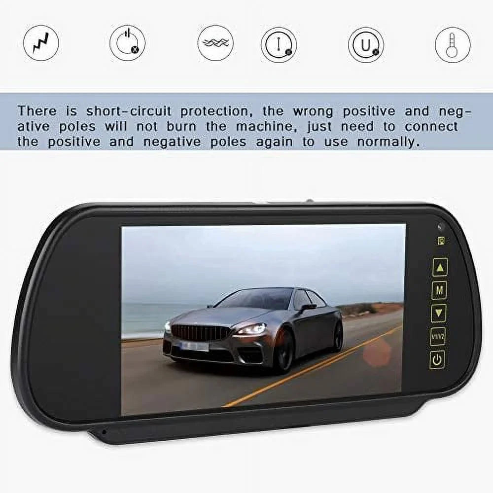 Mirror, Display Screen for DVD Car Camera 7 Car View Rear External Parking Digital Vehicle Monitor LCD Inch Bracket, with Bileeko Car Backup Rearview