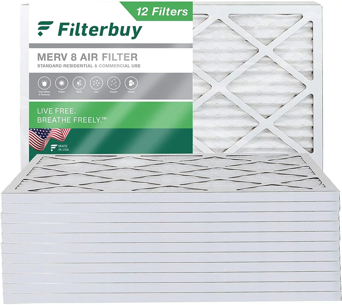 8 Filters Pleated Furnace AC MERV 18x20x1 Air HVAC (12-Pack) Filterbuy