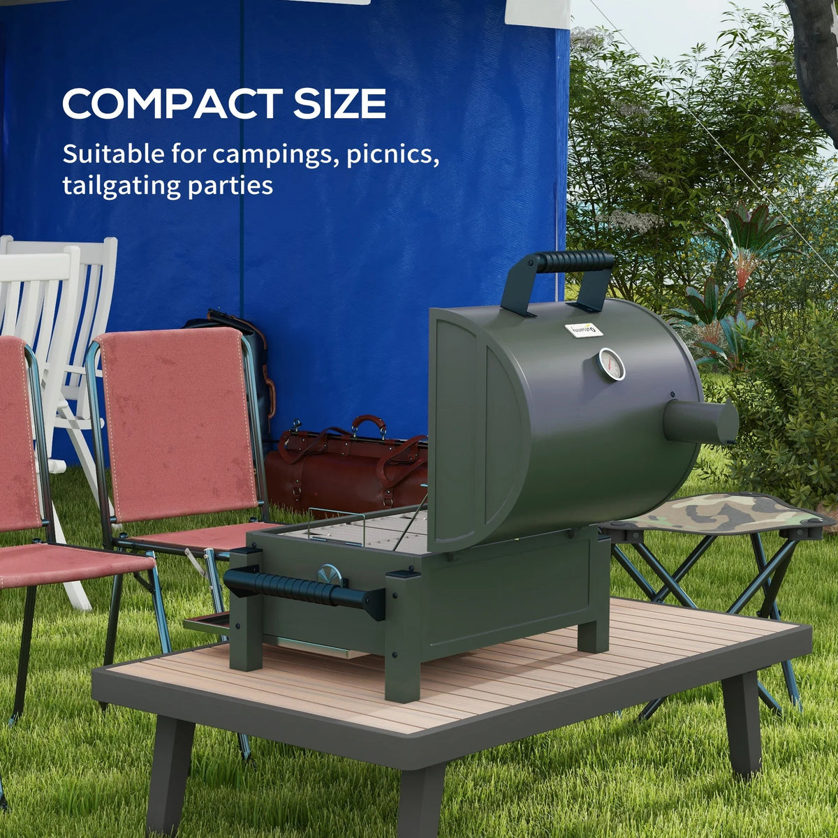 Barbecue, Tabletop Charcoal Green Outsunny Grill Lid, with BBQ Small