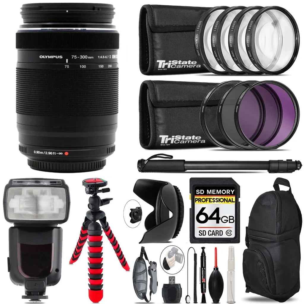 7 Accessory f/4.8-6.7 Kit & 64GB Piece More II Digital - Olympus ED Lens+ M.Zuiko 75-300mm Filter