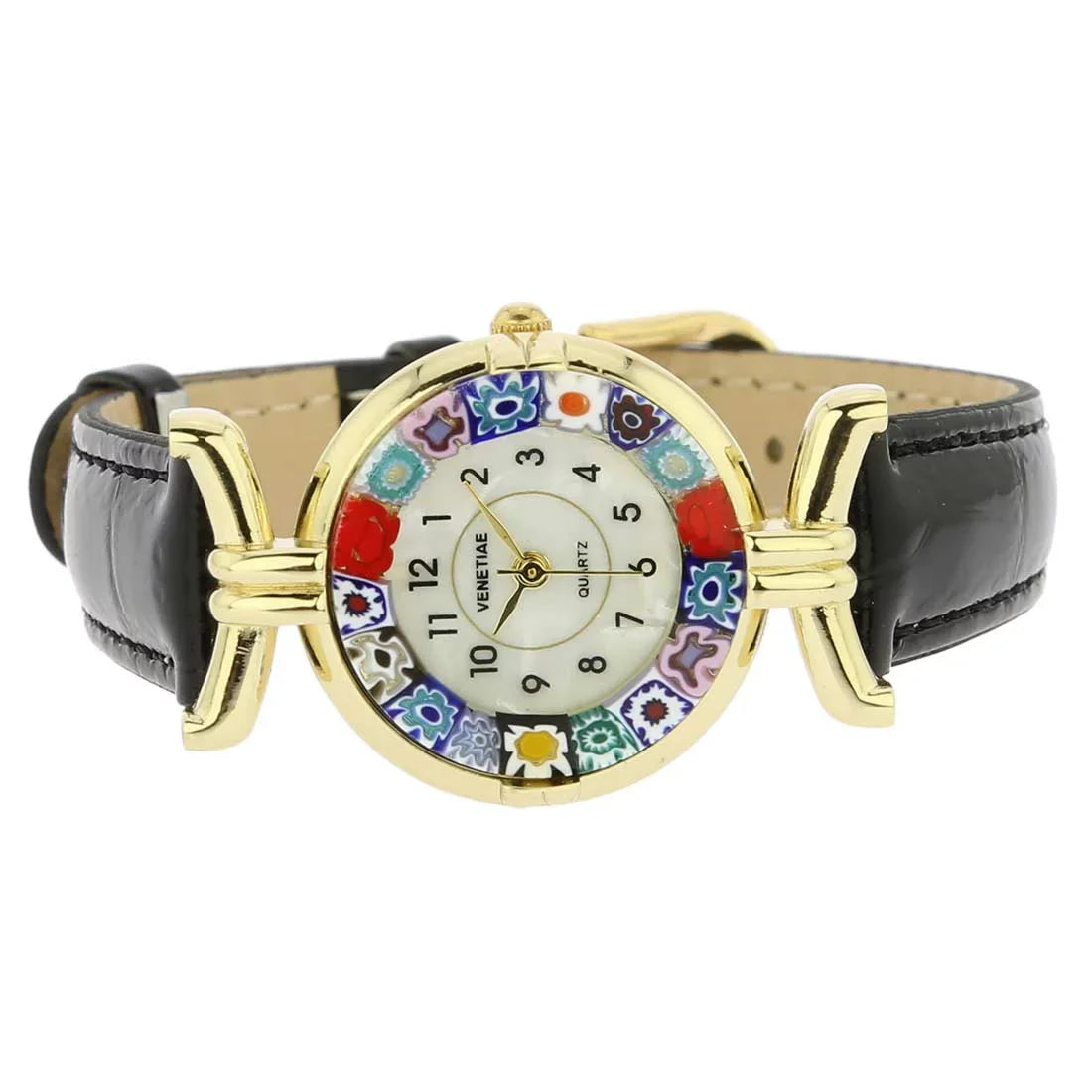with Multicolor GlassOfVenice Millefiori - Black Watch Band Glass Murano Leather