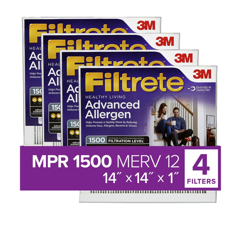 MERV 14x14x1 Allergen 4 Filter, Filtrete Reduction, Air 1500 Advanced MPR Filters 12,