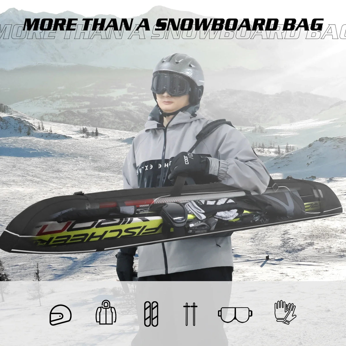Cloth Bag and Bag Oxford Ski, Adjustable Travel Snowboard for Strap Camping Bag Outdoor 170CM/67IN Single Ski Waterproof Shoulder Travel 600D Transport, Ski black