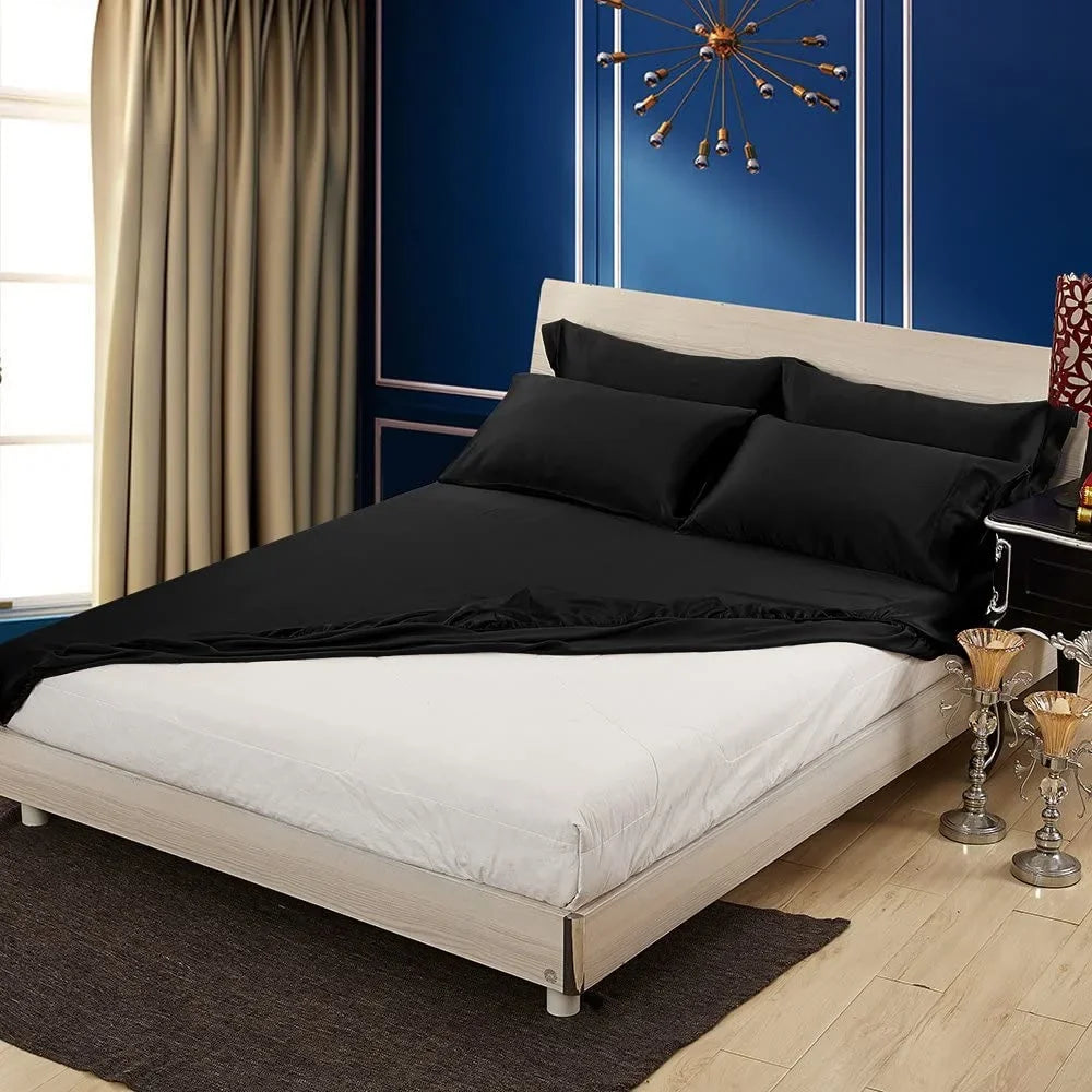 Queen, Sheet Momme Silk Mulberry Luxury Seamless, HAOFEI Fitted 19 Black