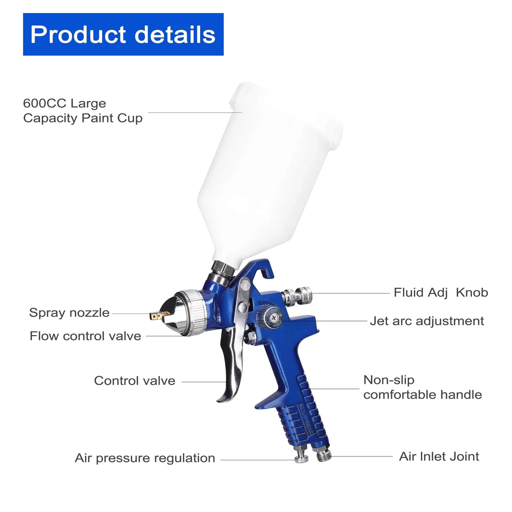 Tool Yabuy Paint Paint HVLP Auto Kit Large Device Set Airbrush Car Stainless Sprayer Capacity 600CC Spraying Steel Repairing Air