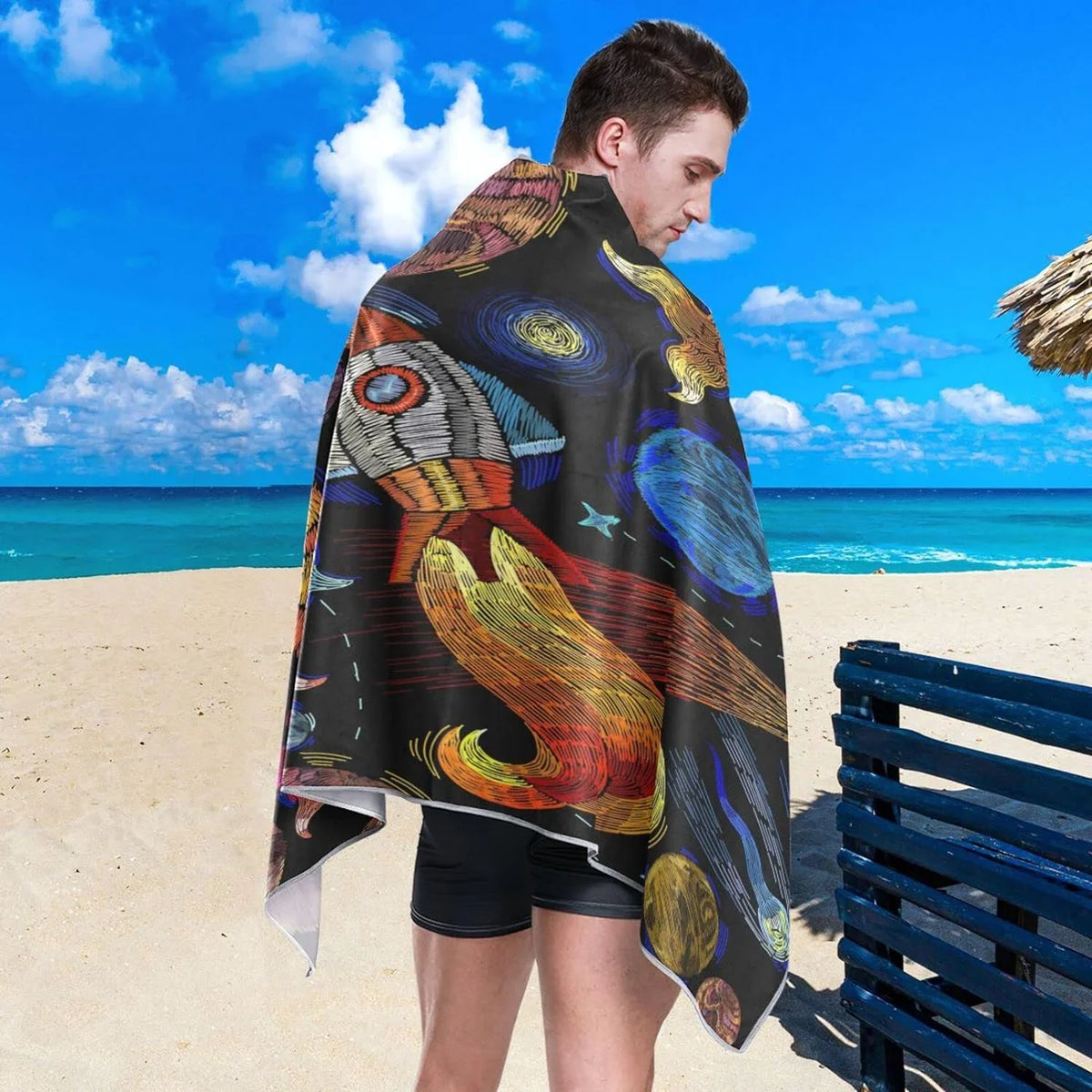 Dry Compact Swimming Oversized Bestwell - Towel Super - Travel Lightweight Towel Holiday（366） for Camping Embroidered Towels Pattern Beach Quick Absorbent Universe