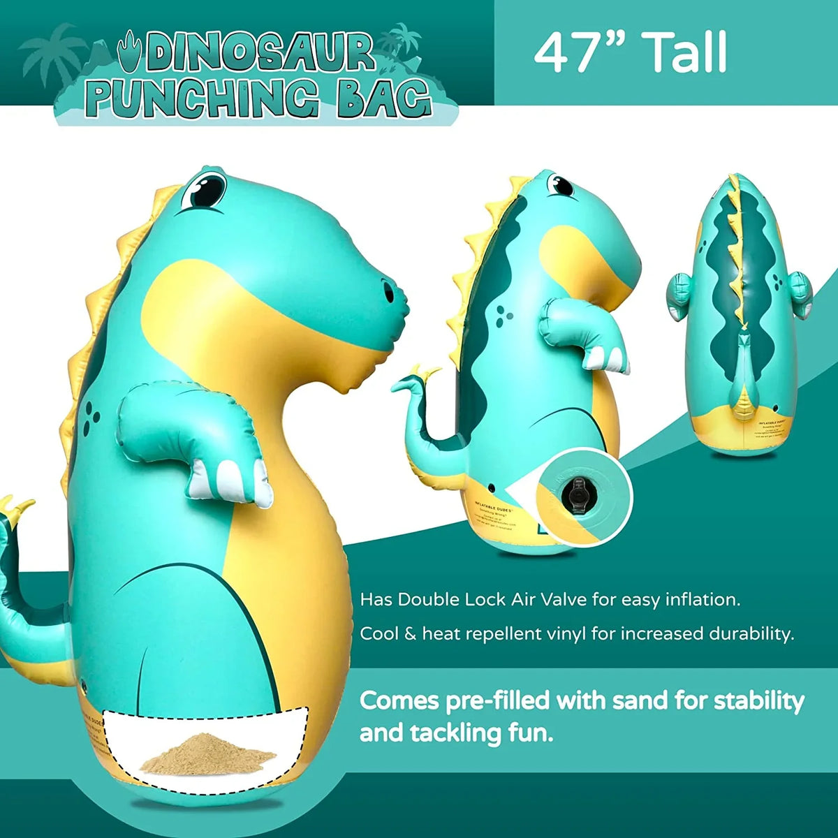 Dudes) Sand Stegosaurus Dinosaur Green inches -Kids |Filled (Inflatable Bag 47 Punching with
