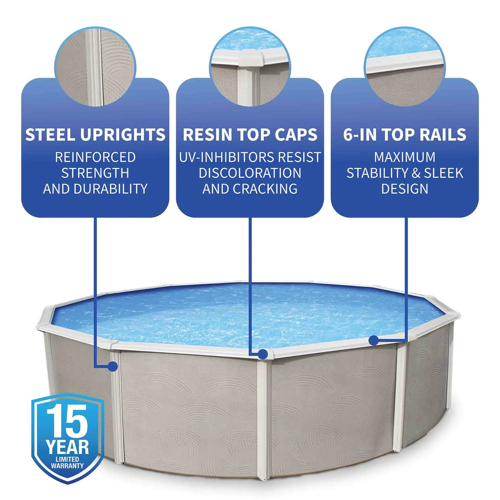 Swimming Wall 52-in Belize Deep Round Package Top Metal 27-ft Rail Pool 6-in