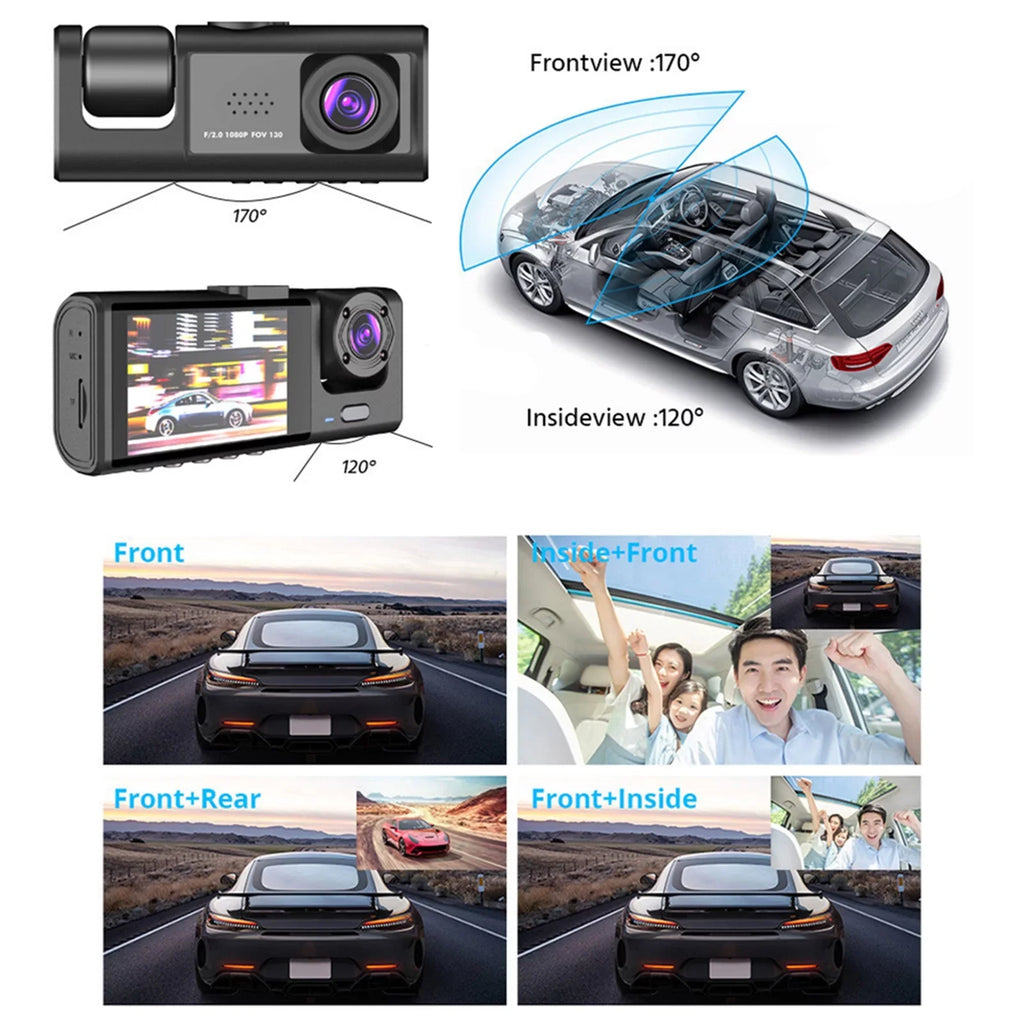 Nebublu Auto 3 Dash Recording Cameras, Safety Video Car Camcorder, Recorder Camera with Driving