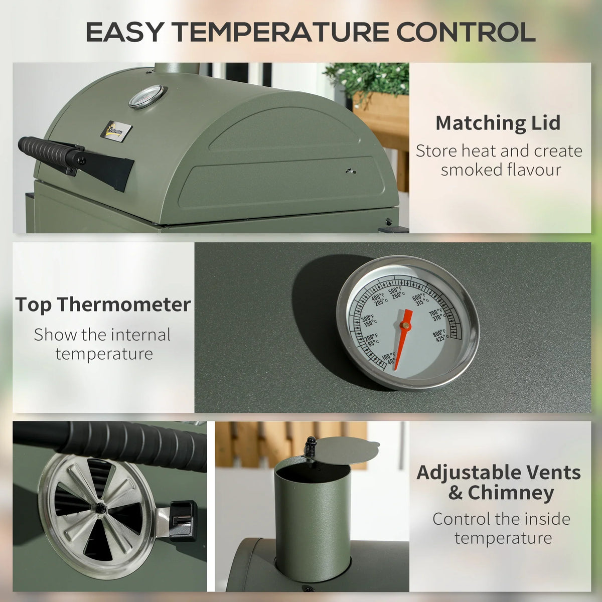 Barbecue, Tabletop Charcoal Green Outsunny Grill Lid, with BBQ Small