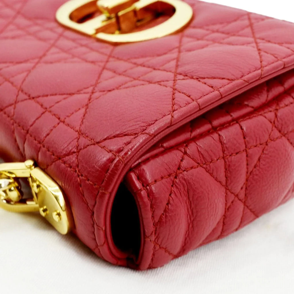 Leather Pre-owned Calfskin Caro Red Cannage Bag Shoulder CHRISTIAN DIOR