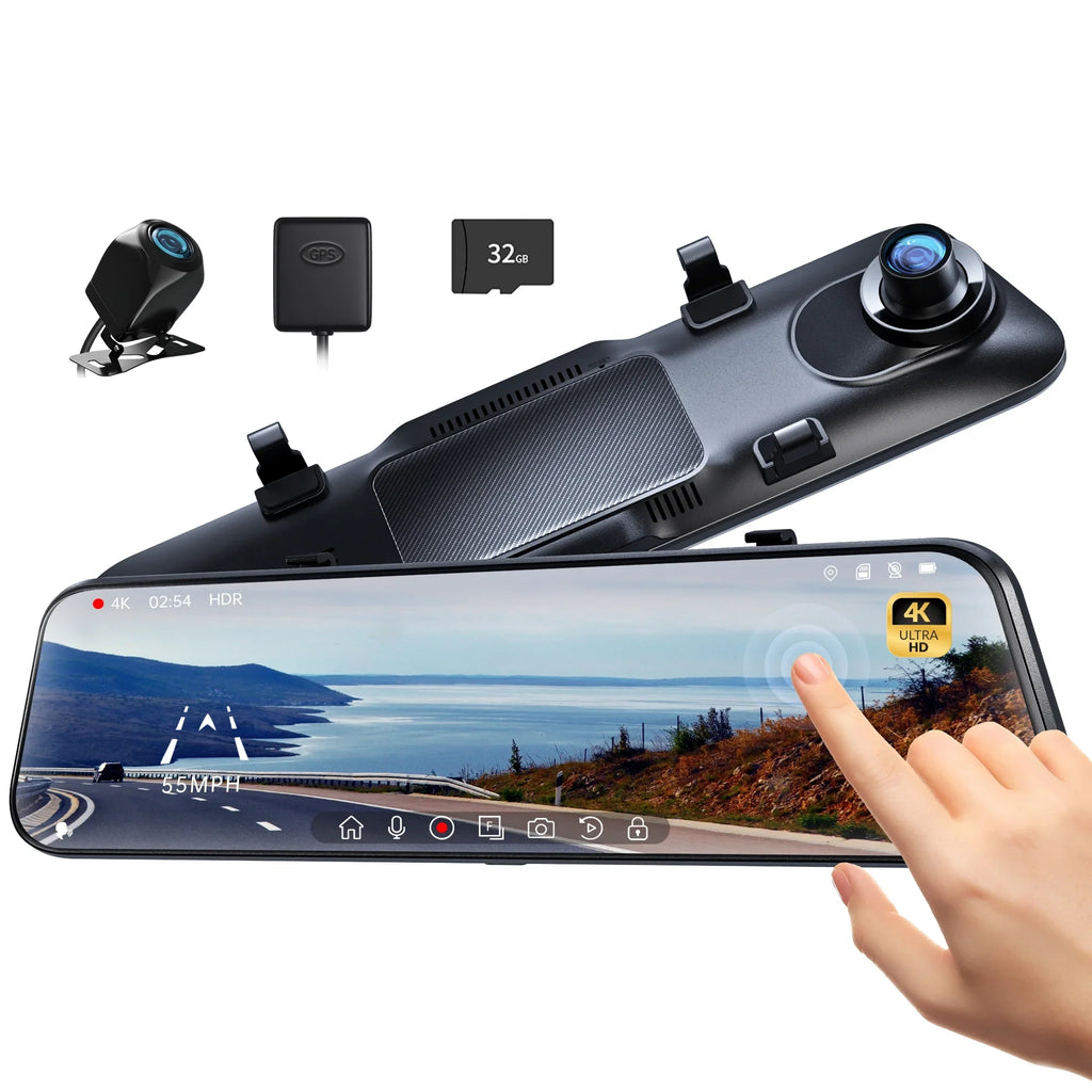 and HD Pelsee Mirror Vision,Parking Cameras, Card View 32GB Camera Full Smart with Assistance Dual Rear Cars Rearview 12" 4K for & & Mirror GPS, Front Cam Dash Trucks, Night Free Backup Pre-Owned