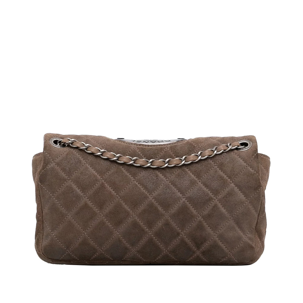 Authenticated Classic Suede Unisex Small Double Leather Pre-Owned Shoulder Flap Bag Chanel Brown