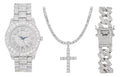 Cross Be (18") Out ZZ Cuban SLV Matching Set Out Set Bracelet 3pc SLV Luxury Charles Choose - - Lit Tennis Raymond & Wristwatch Quartz Necklace Iced Classic Blinged w/Diamond The ST10327RN Mens