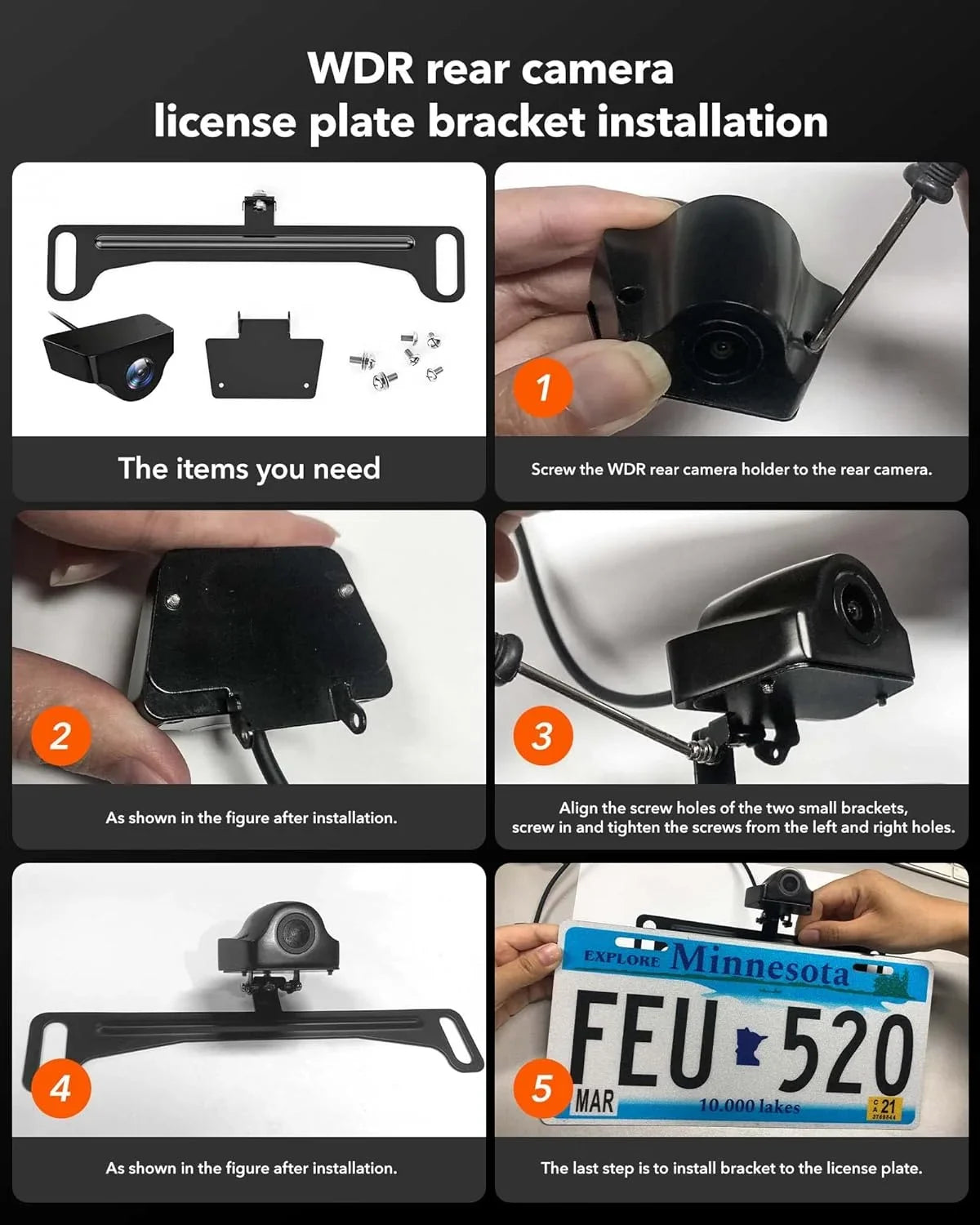 Camera Installation License Dash Kit Car Camera Bracket, Mirror Rear Rearview Plate Mount, Cam Reverse Camera