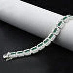 Sterling Bracelet 8.5'' White Emerald Diamond Genuine Real Link Gold Simulated Green Baguette Tennis 35+Grams Unisex Silver
