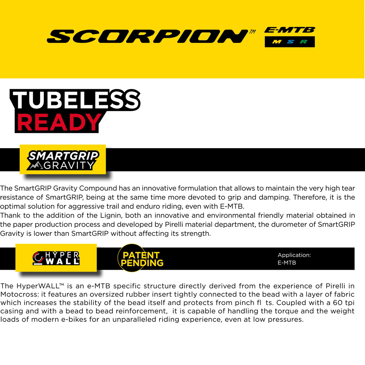 '+ 2.6 MTB, Tubeless E-Bike 23/32-622 x E-MTB Ready Terrain, Mountain Scorpion E-Mountain Enduro SmarTUBE Tire, for Use, Mixed and Clincher Trail Bike Versatile TLR 29 Bicycle Pirelli Tire M
