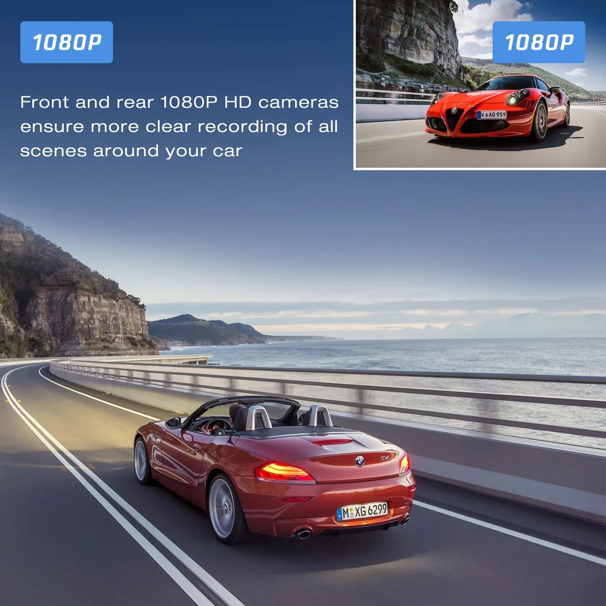 Cam Rear Recording WDR Black Dual IPS Camera GPS Dash Front G-Sensor Dash Camera 1080P FHD Car 3" TOGUARD and Loop