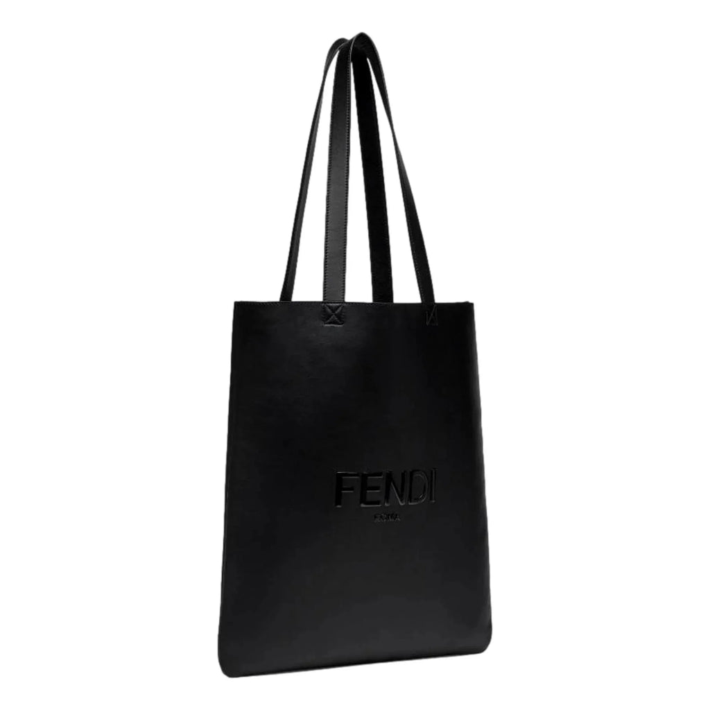 Large Calf Shopping Tote Black Embossed Leather Fendi Bag Roma Logo
