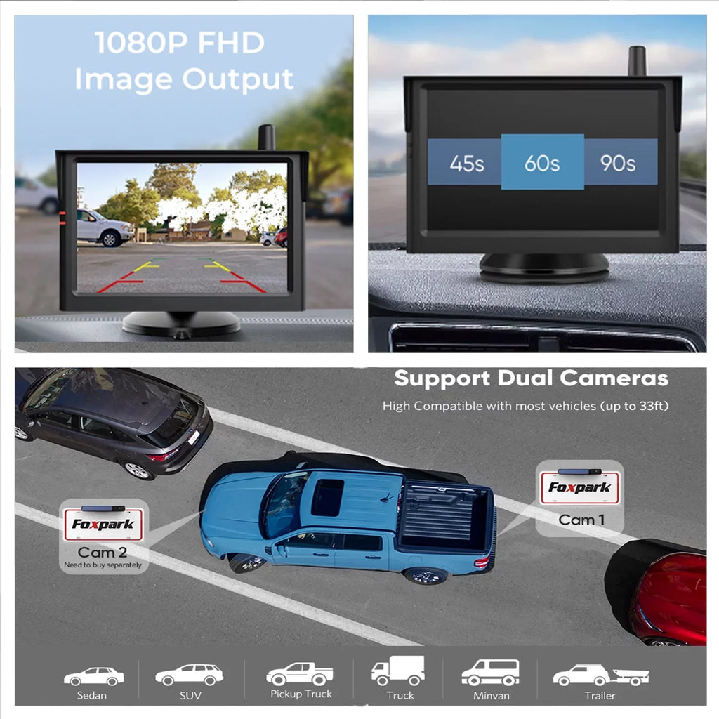 Channels Camera for Wireless View Monitor 5" 2 Foxpark Camera Observations Camera Rear Backup 3) System Solar Reverse Van,Camper Trailer (Solar Highway RV