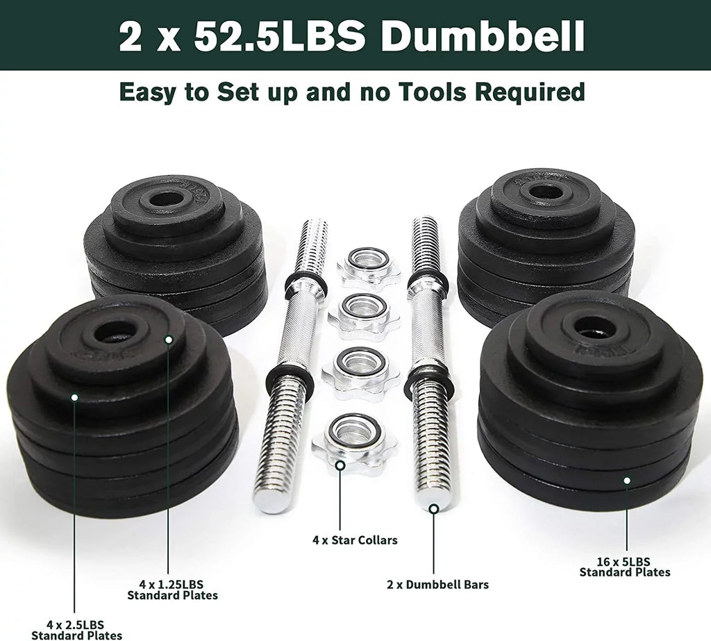 105lbs Weight Iron Set Dumbbells Adjustable Cast
